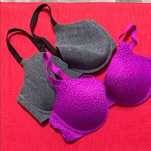 No Boundaries Heather Gray and Bright Purple Bras